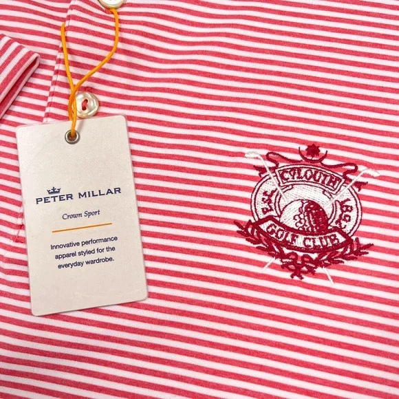 NEW Peter Millar Polo Shirt Large Striped Crown Sport County Louth Golf Ireland - Picture 9 of 12